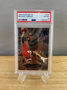lot 200 image: 1996 Fleer Metal #241 Michael Jordan Basketball Card PSA Graded 6 J