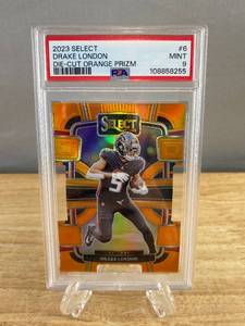 lot 33D image: 2023 Select Drake London Die-Cut Orange Prizm PSA 9 J