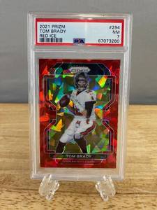 lot 22 image: 2021 PRIZM Tom Brady Red Ice #294 PSA Graded NM 7 J