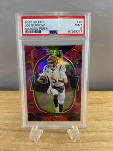 lot 27 image: 2022 Select Joe Burrow Maroon Prizm 149 PSA 9 Graded Football Card J