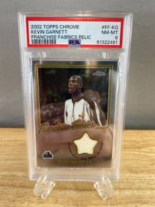 lot 29 image: 2002 Topps Chrome Franchise Fabrics Relic Kevin Garnett Card PSA NM-MT 8 J