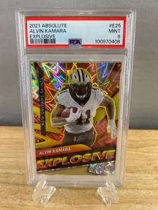 lot 48 image: 2021 Absolute Alvin Kamara Explosive Trading Card - PSA Mint 9 J