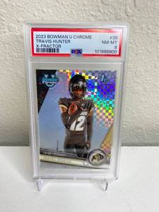 lot 10 image: 2023 Bowman 1st U Chrome Travis Hunter X-Fractor Graded PSA 8 M