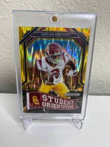 lot 317 image: Jordan Addison Prizm Student Orientation Gold Flash Rookie Card #4949 M