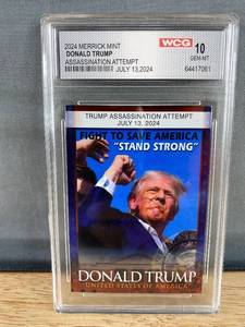 lot 39 image: 2024 Merrick Mint Donald Trump Assassination Attempt Collector Card - Graded GEM-MT 10 T