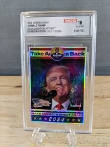 lot 46D image: 2024 Merrick Mint Donald Trump Commemorative Card GEM-MT WCG Graded 10 T