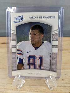 lot 51D image: 2010 Press Proof Portrait Edition Aaron Hernandez Rookie NFL Patriots Football Card T