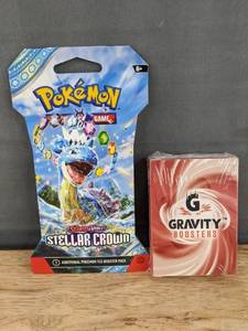 lot 5D image: Brand New Pokemon TCG Scarlet & Violet Stellar Crown Booster Pack and Gravity Boosters Deck Box Bundle T