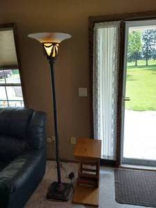 lot 2 image: Floor Lamp & Small Wood Side Table