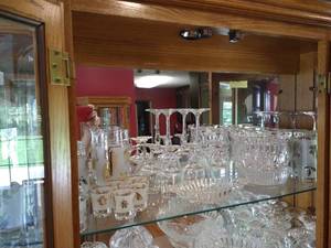 lot 20 image: Shelf of Stemware & Glass Bowls & Dishes (Including Gorham Bowls)