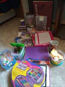lot 42 image: Kids Crafting Lot Perler Beads, Foam, Drawing Board, Etc