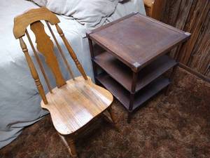 lot 69 image: Solid Vintage Chair & Square Side Table