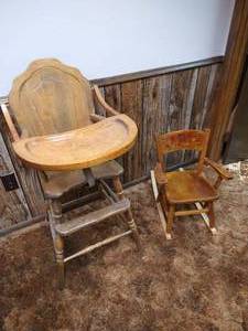 lot 72 image: Vintage High Chair 7 Childrens Rocker