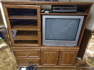 lot 115 image: TV Console, VHS Player, Cables, Etc