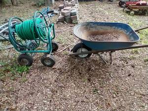 lot 228 image: Wheel Barrow & Garden Hose Cart