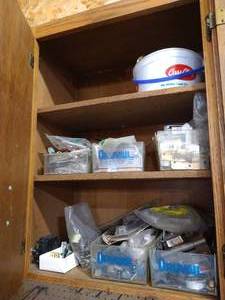 lot 254 image: Cabinet of Misc House Hardware- Hinges, Door Plates, Mirror Hangers, Etc