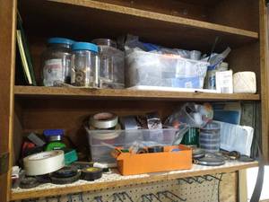 lot 266 image: Two Shelves with Tapes, Zip Ties, Measuring Tapes, Etc