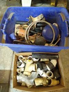 lot 347 image: Box & Tote of Plumbing Supplies New Used