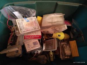 lot 566 image: Bin of Electrical Outlets & Switches, Mostly New