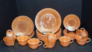 lot 522 image: Fire-King Peach Lusterware Set  31 Pieces