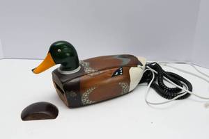 lot 527 image: Vintage Wooden Mallard Duck Telephone  Untested