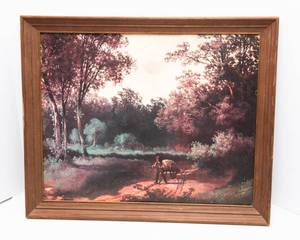 lot 525 image: Framed Vintage Landscape in Fall Print by Carl Hasch  16 x 20