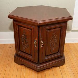 lot 530 image: Hexagon Wood Side Table with Storage