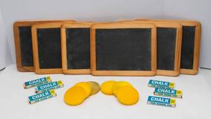 lot 568 image: Six Small Vintage Chalkboards and Chalk