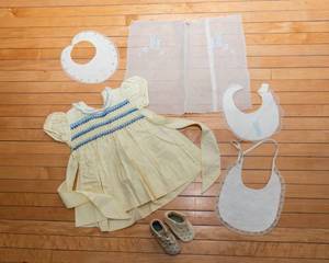 lot 585 image: VintageAntique Baby Items  Bibs, Pillowcase, Shoes & Dress