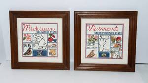 lot 604 image: Michigan and Vermont Cross Stitch Artwork
