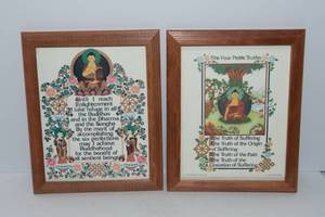 lot 631 image: Coordinating Framed Prints Refuge Prayer & The Four Noble Truths  Set of Two Buddhist Prints