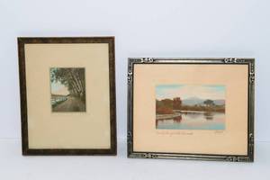 lot 635 image: Set of Two Vintage Signed Sawyer Hand-Colored Photographs  Framed