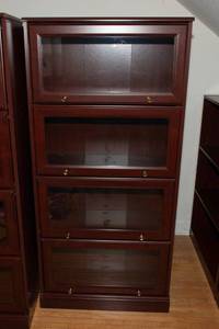 lot 561 image: Sauder Cherry-Tone Laminate Barrister-Style Bookcase with Glass Doors  60T x 28.5L x 12D (#2)
