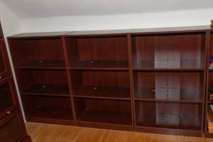 lot 628 image: Set of Three Cherry-Tone Laminate Bookshelves  28L x 43T x 11.5D