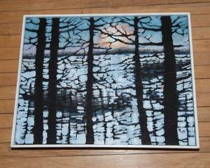 lot 704 image: Handpainted Winter Sunset Artwork