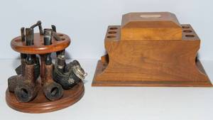 lot 732 image: Vintage Pipe Collection  7 Pipes & 2 Wooden Pipe Stands