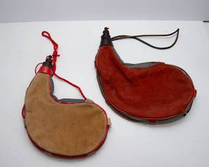 lot 741 image: Set of Two Vintage Leather Wine Flasks