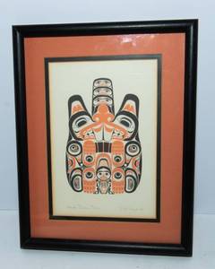 lot 783 image: Framed and Matted Print Haida Beaver (Ttsaang) by Bill Reid - 1978