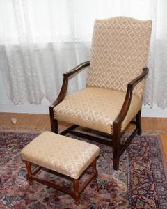 lot 653 image: Vintage Arm Chair with Coordinating Footstool