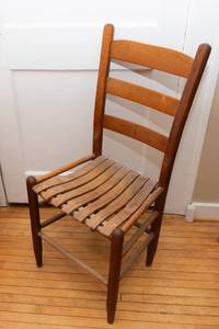 lot 777 image: VintageAntique Wood Ladderback Side Chair with Slat Seat