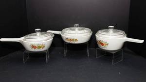 lot 828 image: Set of Three Vintage Corning Ware Spice of Life Saucepans with lids