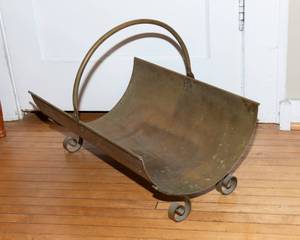 lot 840 image: Vintage Brass Firewood Holder or Carrier