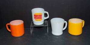 lot 849 image: Set of Four Milk Glass Mugs including a Vintage Burger King Mug