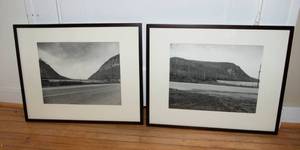 lot 816 image: Set of Two Large Framed and Matted Black and White Landscape Photographic Print Wall Art