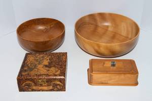 lot 859 image: A Variety of Wooden Pieces including an Antique Flemish Art Box