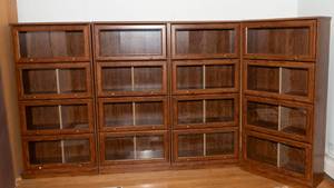 lot 507 image: Set of Four Oak-Tone Laminate Barrister-Style Bookcases