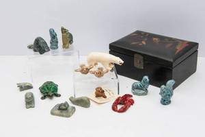 lot 728 image: A Collection of Animal Miniatures with a Japanese Box
