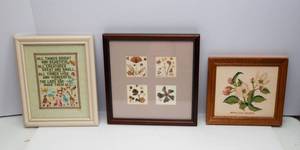 lot 758 image: Pressed Flowers (Mykonos 84) and Cross-stitch Framed Artwork - Three Pieces