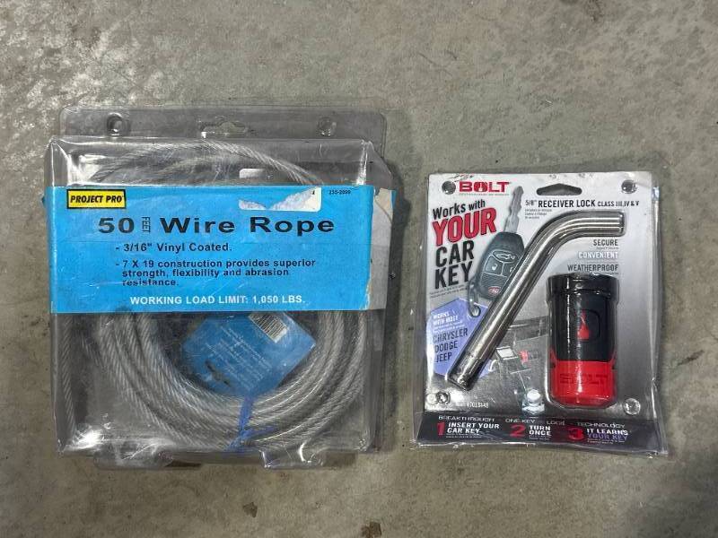 lot 73 image: Receiver Lock & 50ft Wire Rope