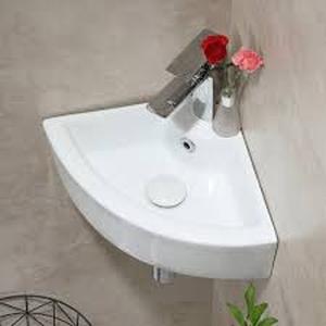 lot 35 image: HOROW 12.6 in. Corner Wall-Hung Bathroom Sink in White with Overflow    Customer Returns See Pictures